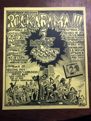 1969 Gilbert Shelton Santana Alice Cooper Rockarama Family Dog Concert Poster