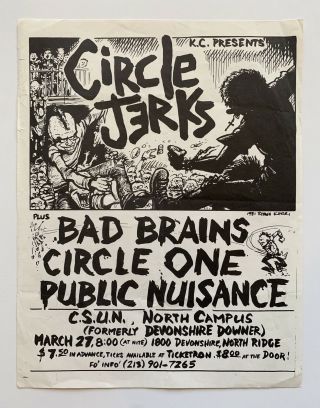 1981 Circle Jerks Bad Brains Flyer Shawn Kerri Punk Poster Black Flag One