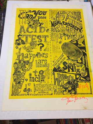 Ken Kesey Signed Print Can You Pass The Acid Test Grateful Dead 60s