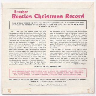 Beatles vintage 1964 UK Christmas Fan Club Flexi Disc incl.  Newsletter envelope 2