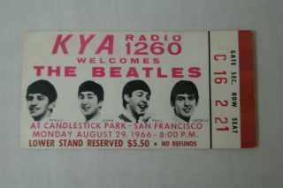 Beatles 1966 Authentic Candlestick Park Sf Concert Ticket Stub Aug 29,  Last Show
