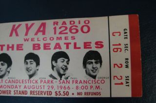 Beatles 1966 Authentic Candlestick Park SF Concert Ticket Stub Aug 29,  Last Show 3