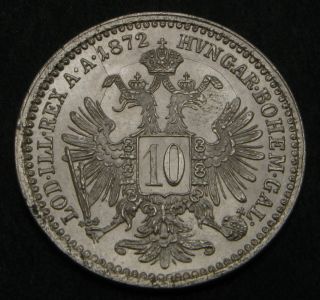 Austria 10 Kreuzer 1872 - Silver - Franz Joseph I.  - Aunc - 172
