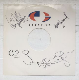 Oasis Signed Creation Records Promo 12” Vinyl White Sleeve Noel Liam Gallagher