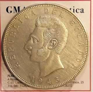 Ecuador Silver 5 Sucres 1943 Mexico Rare