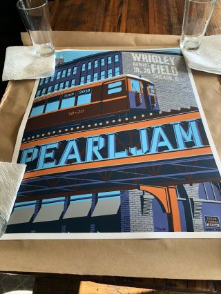 2018 Pearl Jam Wrigley Field Chicago Poster Steve Thomas Ap Signed 93/100