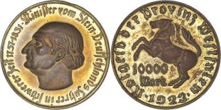 Germany: 10000 Mark Notgeld Westphalia Gold Plated Bronze 1923 High Relief - Vf