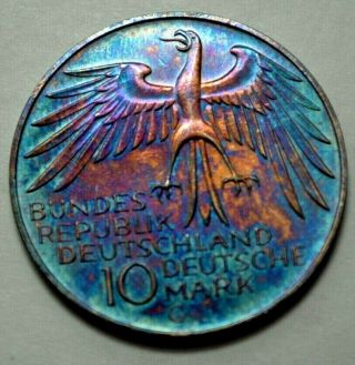 Germany 1972 - G 10 Mark Olympische Spiele München Deutsche Land Silver Coin Toned