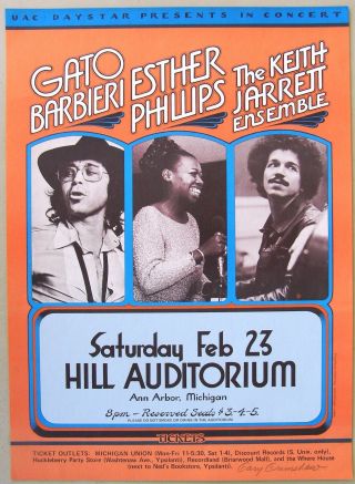1974 Concert Poster: Gato Barbieri,  Esther Phillips,  Keith Jarrett.  Signed.