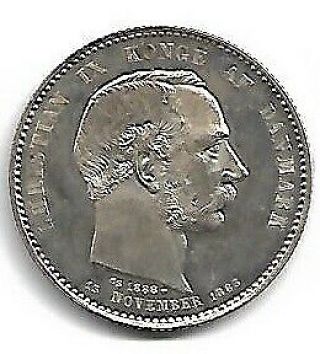 Denmark - Silver 2 Krone 1888 Km 799 - 25 Years Anniversery Of Regin