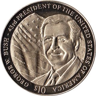 2004 Liberia 10 Dollars Large Coin George W.  Bush Km 830 Proof