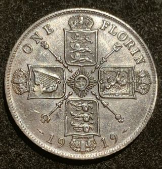 1919 Great Britain Silver Coin 1 Florin (two Shillings)