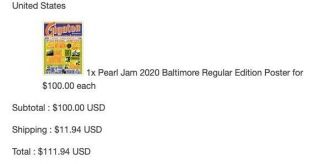 Pearl Jam 2020 Baltimore Regular Edition Poster XXX/130 CONFIRMED ORDER 2
