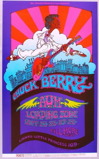 Chuck Berry Fillmore West Concert Poster,  Bill Graham Bg 193,  1st Printing,  1969