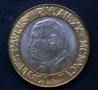 1998 Italy Vatican Rare Bimetallic Coin 1000 £ Unc Pope John Paul Ii