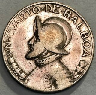 Panama - Un Cuarto De Balboa (1/4) 1934 - Km - 11.  1 -.  900 Silver Coin - Key Date
