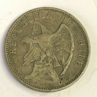 1927 Chile 2 Pesos,  Condor Silver Coin,  Km 172,  Uncommon 1 Year Type