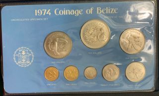 1974 Coinage Of Belize 8 Coin Franklin Uncirculated Specimen Set
