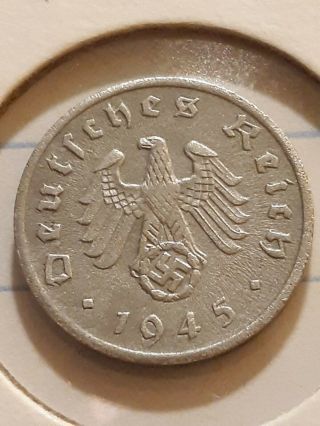 Circulated 1945 (a) Ww2 German 1 Reichspfennig Zinc Nazi Pfenning Penny Km 97