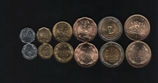 Chile 1 5 10 50 100 500 Pesos 1995 - 2001 Bi Metal Unc Coin Complete Money 6 V Set