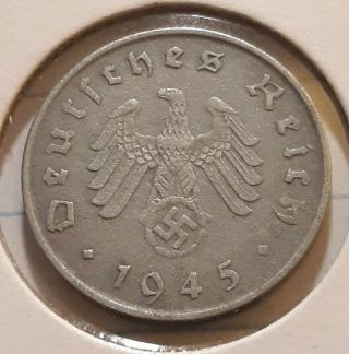 Circulated 1945 (a) Ww2 German 10 Reichspfennig Zinc Nazi Pfenning Dime