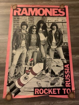 Massive 60”x40” Vintage Ramones Rocket To Russia Poster 1970s/80s