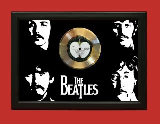 Beatles 4 Poster Art Wood Framed 45 Gold Record Display C3