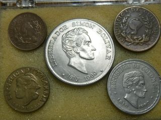 5 Coin Set - 1810 - 1960 Columbia (includes 1,  2,  5,  20 & 50 Centavos)