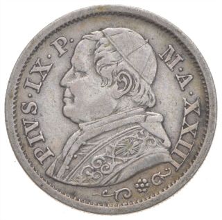 Roughly Size Of Dime 1868 Italian Papal States 10 Soldi World Silver Coin 404
