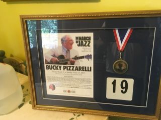 Bucky Pizzarelli Jazz Guitar Legend Signed Flyer Framed With 75th Birthday Medal