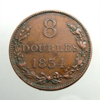 1834 Island Of Guernsey Copper 8 Double_under Queen Victoria_large Coin