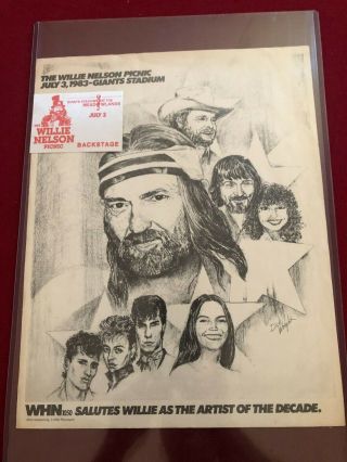 Willie Nelson Poster July 4th Picnic Poster Concert At Giants Stadium 1983 Rare