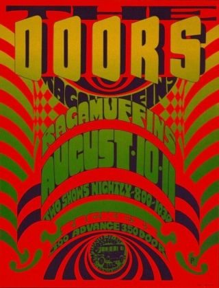 The Doors 1967 Crosstown Bus / Boston Concert Poster / 2nd Printing / Nmt 2