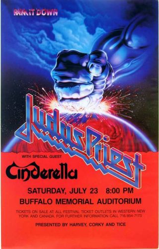 Judas Priest 1988 Ram It Down Concert Poster W/ Cinderella Buffalo Memorial Aud