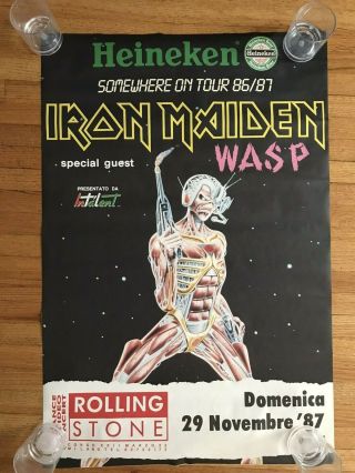IRON MAIDEN WASP 86 - 87 VINTAGE ORIG ITALY SOMEWHERE CONCERT TOUR PROMO POSTER 2