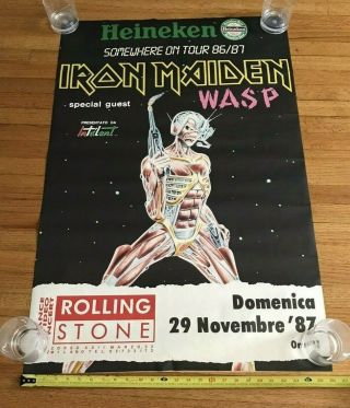 IRON MAIDEN WASP 86 - 87 VINTAGE ORIG ITALY SOMEWHERE CONCERT TOUR PROMO POSTER 3