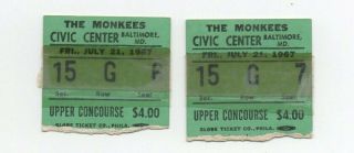 The Monkees Jimi Hendrix July 21 1967 Concert Ticket Stubs Baltimore