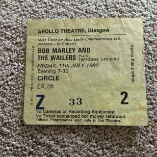 Bob Marley & The Wailers Ticket Glasgow Apollo 11/07/80 Z2