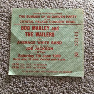 Bob Marley & The Wailers Ticket Crystal Palace Garden Party 07/06/80 23141