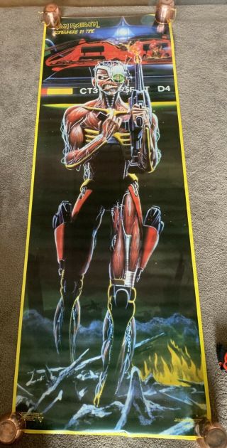 Vintage 1986 Iron Maiden Somewhere In Time Eddie Robot Door Poster 72”x26”