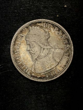 1904 Panama 10 Centesimos De Balboa Vintage Silver Coin,  Ef Xf