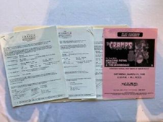 The Cramps Concert Contract 1998 Pittsburgh
