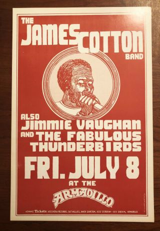 1975 James Cotton Jimmie Vaughan Fabulous Thunderbirds Armadillo Poster