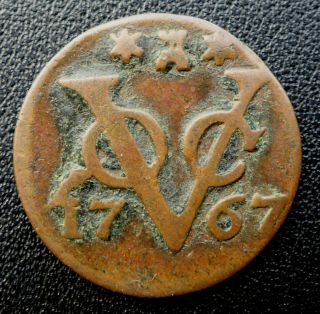 1767 Dutch East India Company (v.  O.  C. ) 265 Year Old Duit Scarce Date/mint Mark