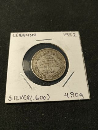 1952 50 Piastre Coin Lebanon Silver