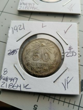 1921 Mexico Silver 50 Centavos Coin Km 447