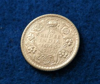 1943 B India 1/4 Rupee - Silver Coin -