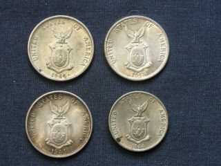 (4) 1944 - 45 Philippines (1) Five Centavo & (3) Twenty Centavos Silver Coins
