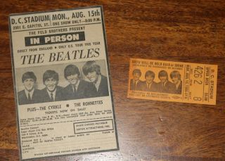 1966 The Beatles Ticket Stub - Aug.  15 1966 - Dc Stadium W/ Newspaper Clipping