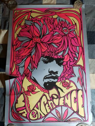 First Printing Jimi Hendrix Mr.  Experience 1967 Blacklight Poster By Pandora